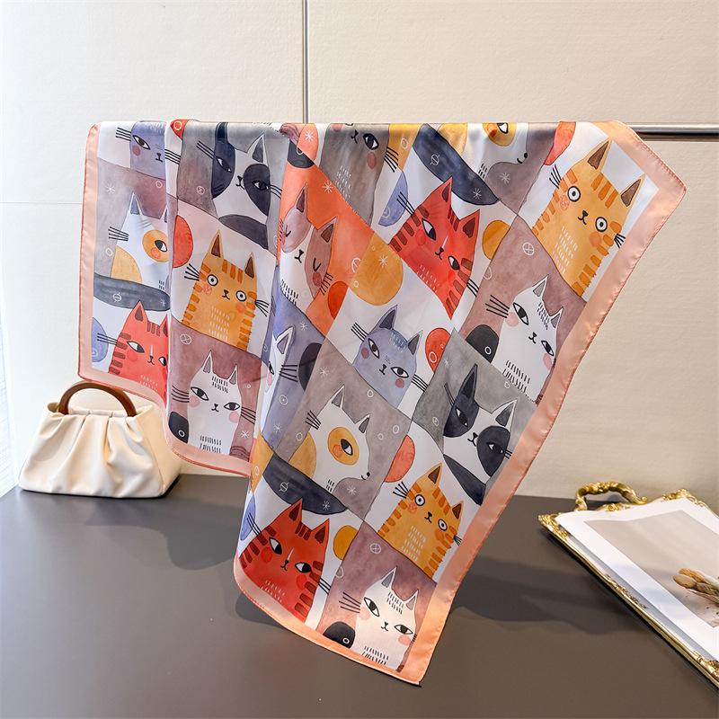 Cat Designer Luxury Style Square Scarves Women Silk Scarf Floral Bandana Small Neckties Hairbands Foulard Shawl