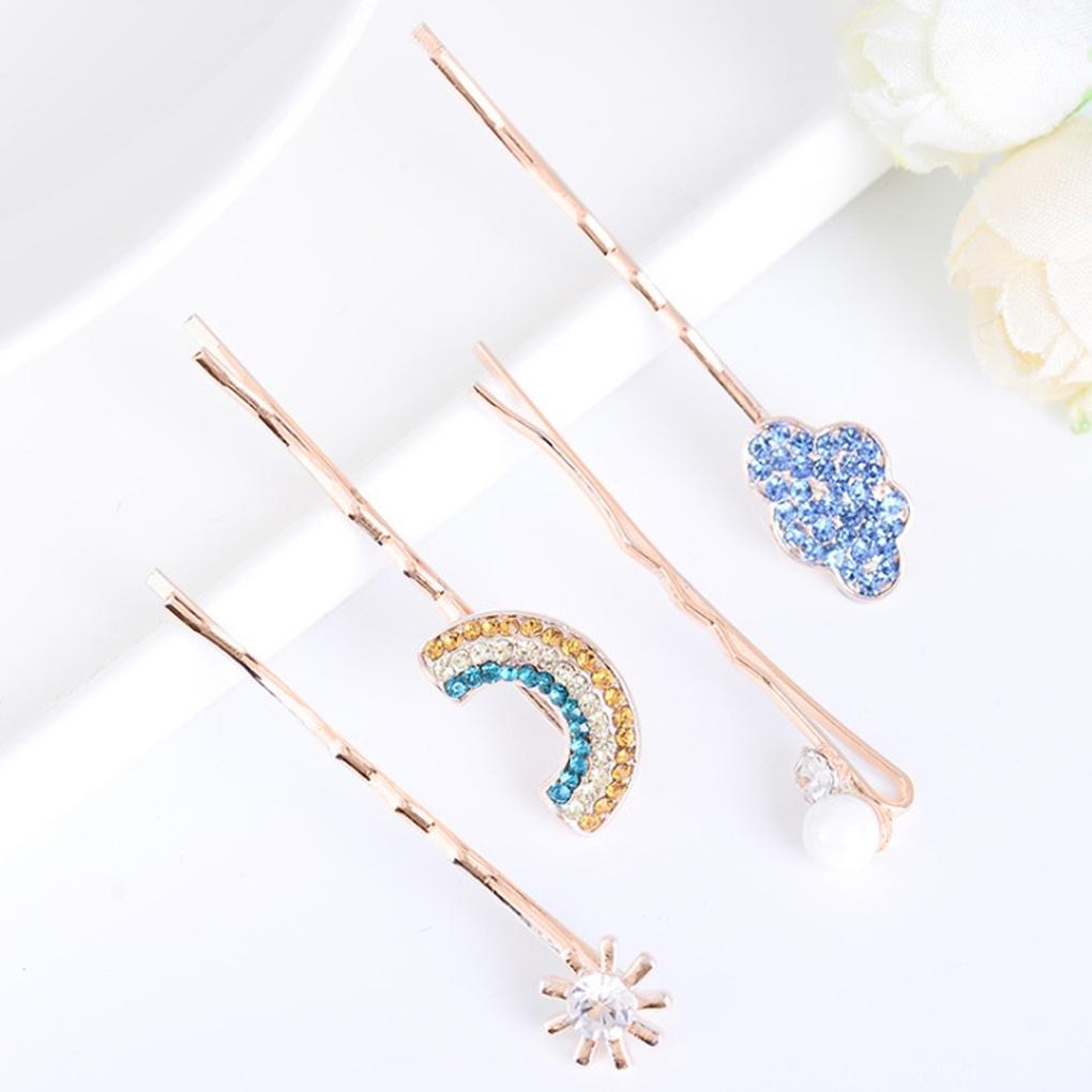Women s Rainbow Hairpin Accessory 4-Piece Cubic Zirconia Hairpin