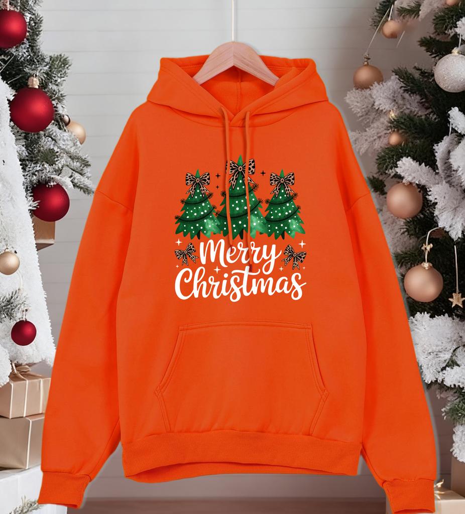Merry Christmas Bow Trees Printing Hoody Men All-Match Autumn Sportswear Oversized Comics Streetwear Casual Fleece Hoodies