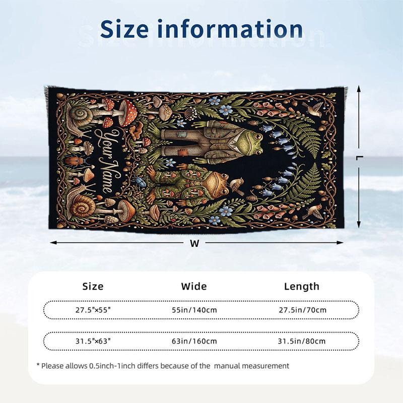 Frog Lotus Fantasy Theme Quick Dry Beach Towel Custom Name Text Print Large Sand Resistant Towel Beach Vacation