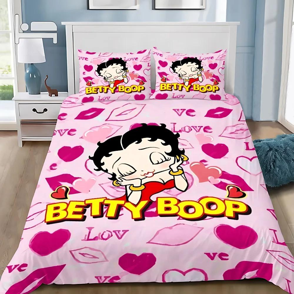 Cartoon 3D Printed Bedding Set B-Bettys Boops Duvet Cover Pillowcase Single/Twin/Full/Queen Size for Fans Bedroom Decor