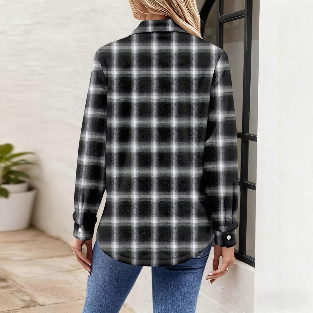 Damen-Hemdbluse, bedruckt, Knopfleiste, langärmelig, lässig, Basic, Hemdkragen, normales Oberteil