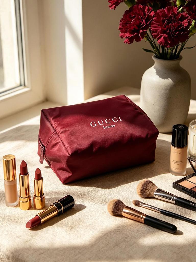 Gucci Ladies Makeup Bag Storage Bag, Red Canvas, Large Capacity, Convenient To Carry, Elegant, For Daily Use, Traveling, Versatile Style