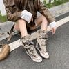 Sweet and cool trend graffiti design sense old high-top canvas shoes women's 2025 new medium tube stacking boots autumn shoes