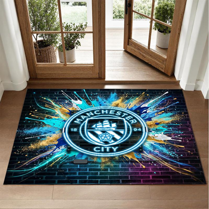 Manchester City Design Crystal Velvet Rug Soft Decorative Mat for Bedroom Entrance