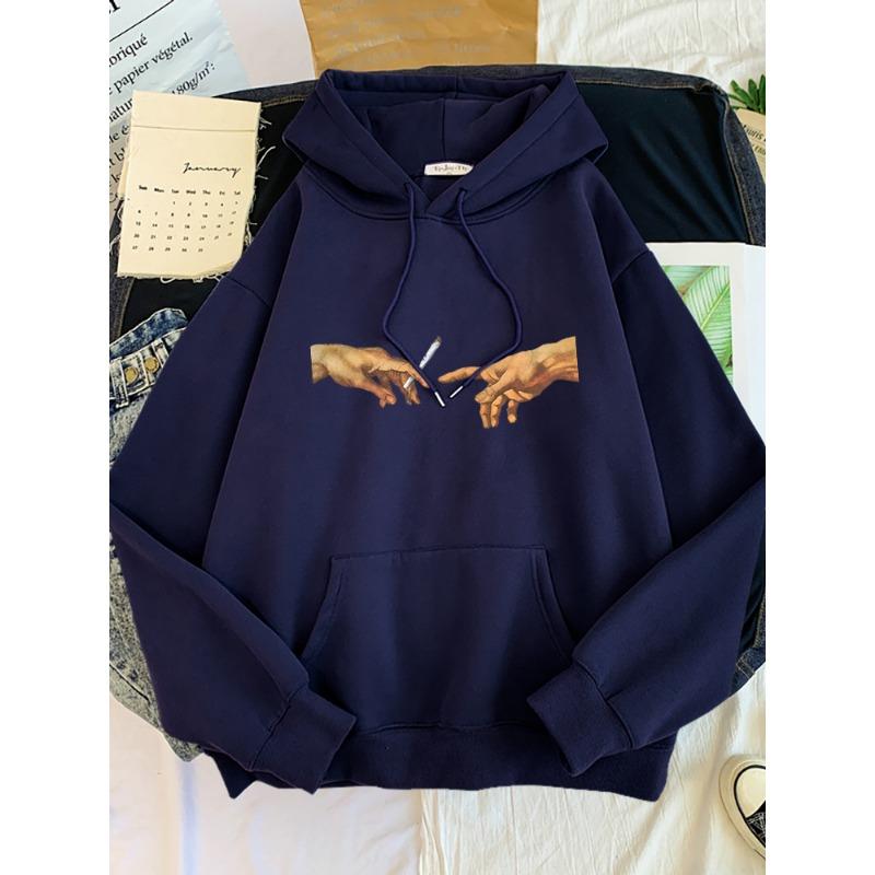 Hoodies Women's Two Hands And a Cigarette Graphic Print Hoodiest Thirteen Colors Harajukua Style Casual Top Women Street Style
