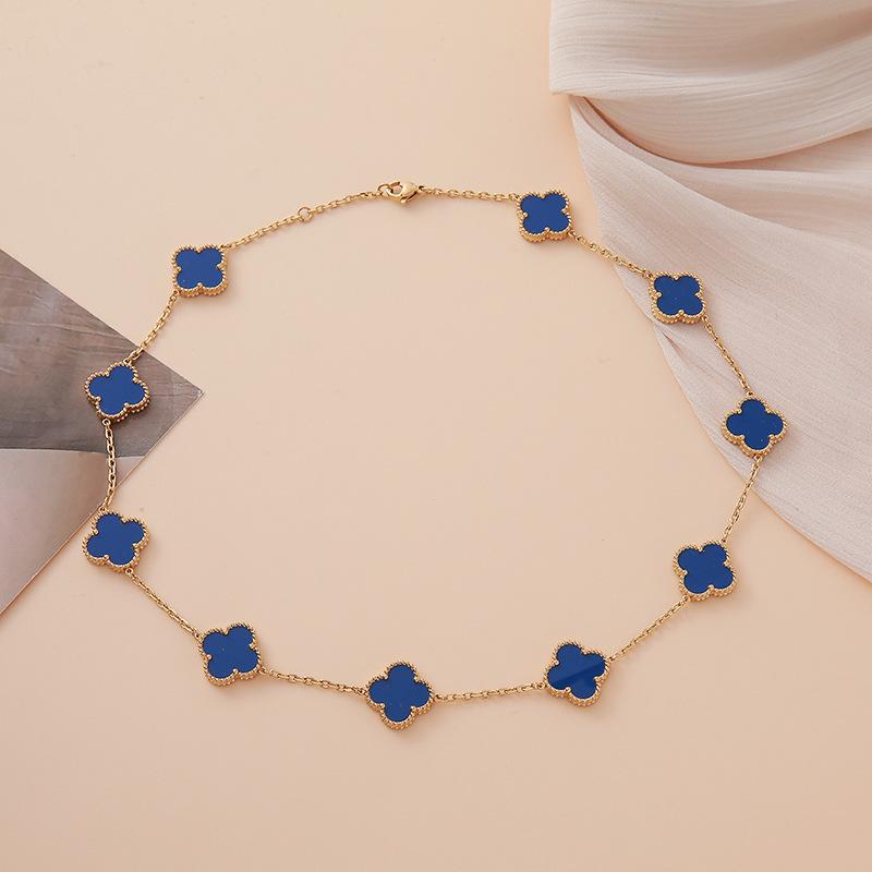 Collar de Trébol de Cuatro Hojas de 15 mm Joyería de Acero de Titanio Cadena para Suéter