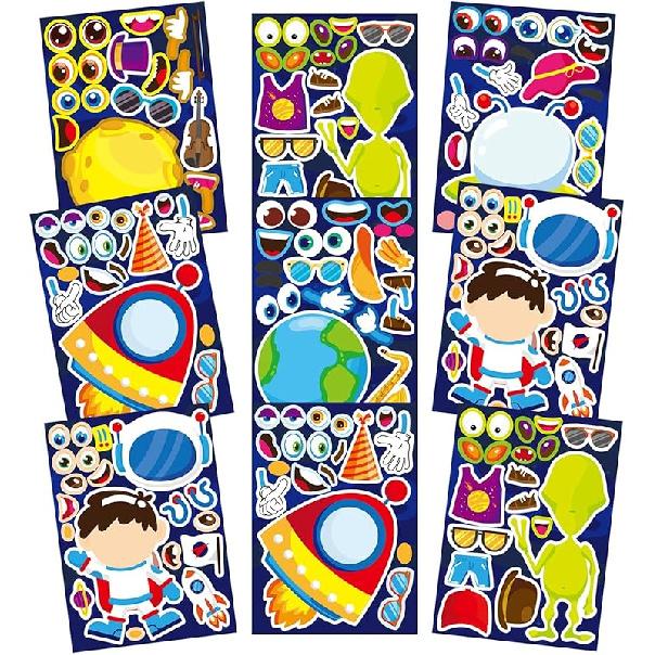 24 листа наклейки с монстр-траками, сувениры для вечеринки с монстр-траками, сделай свои собственные наклейки, мультяшные наклейки для создания рожиц, классные занятия, день рождения Space