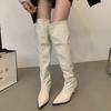 Comemore Stretch Soft Leather Women Over The Knee High Boots Pointed Toe Shoes Autumn Winter Thin Heel Ladies Long Botas