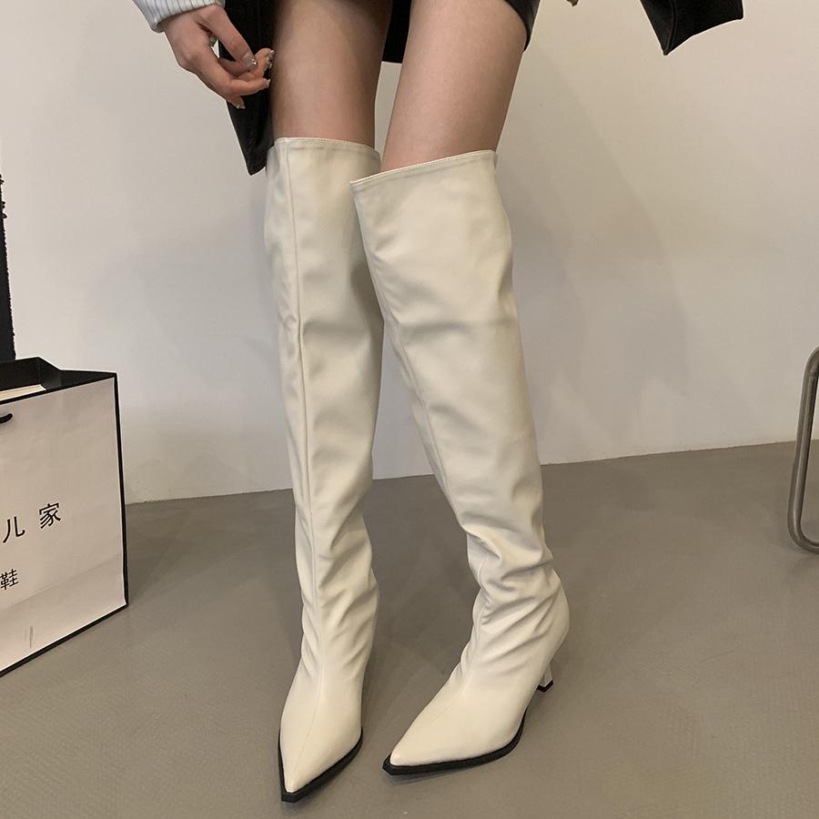 Fashion 2025 New Stretch Soft Leather Women Over The Knee High Boots Fashion Pointed Toe Shoes Autumn Winter Thin Heel Ladies Long Botas