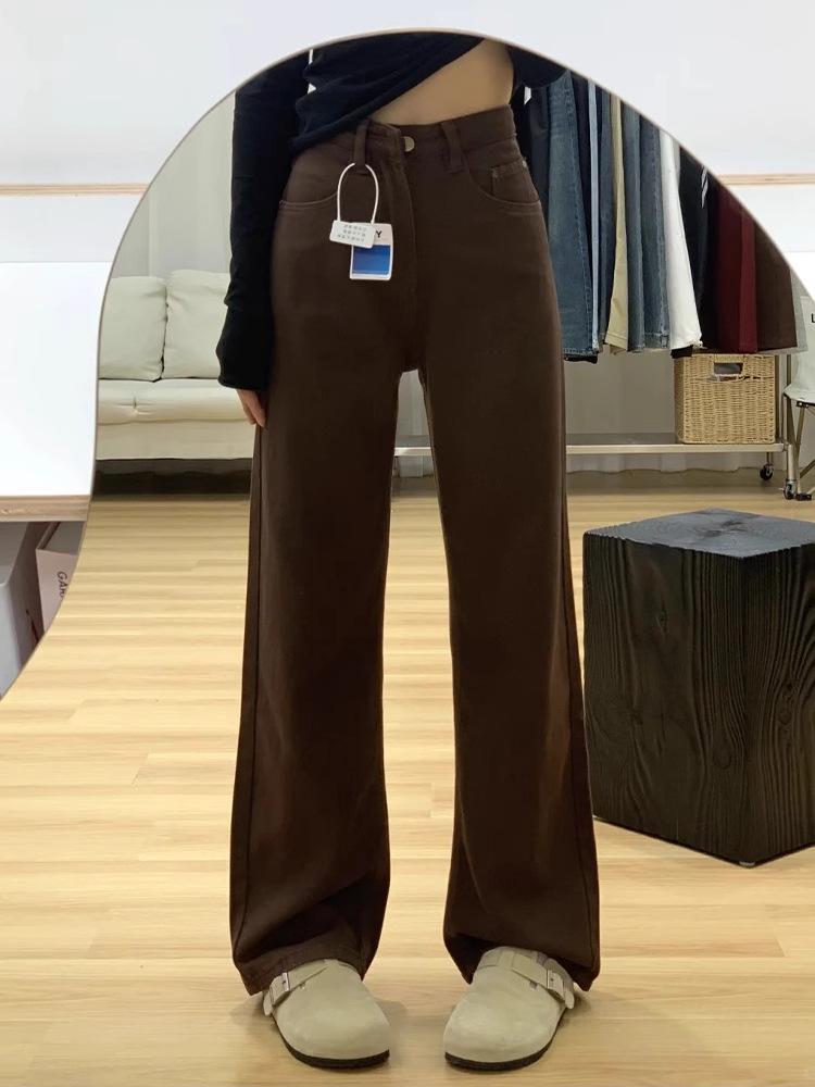 Maillard Women's Plus Size High-Waist Coffee Brown Slim-Fit Wide-Leg Jeans