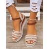Women's Summer Plus Size Hemp Rope Sole Muffin Roman Style Platform Sandal Women's Buckle Wedge Heel Fish Mouth