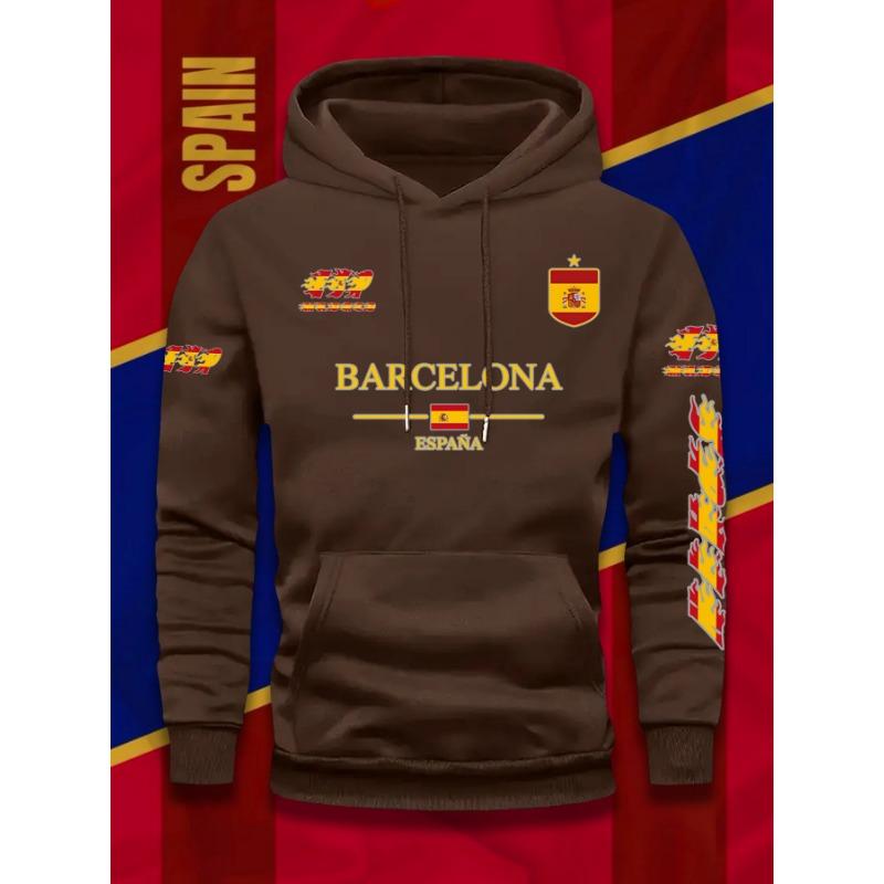 Barcelona Španělská vlajka Potisk Fotbalový fanoušek Pánská Dámská Mikina s kapucí Podzim Zima Denní Dovolená Fitness Volná Teplá Sportovní oblečení