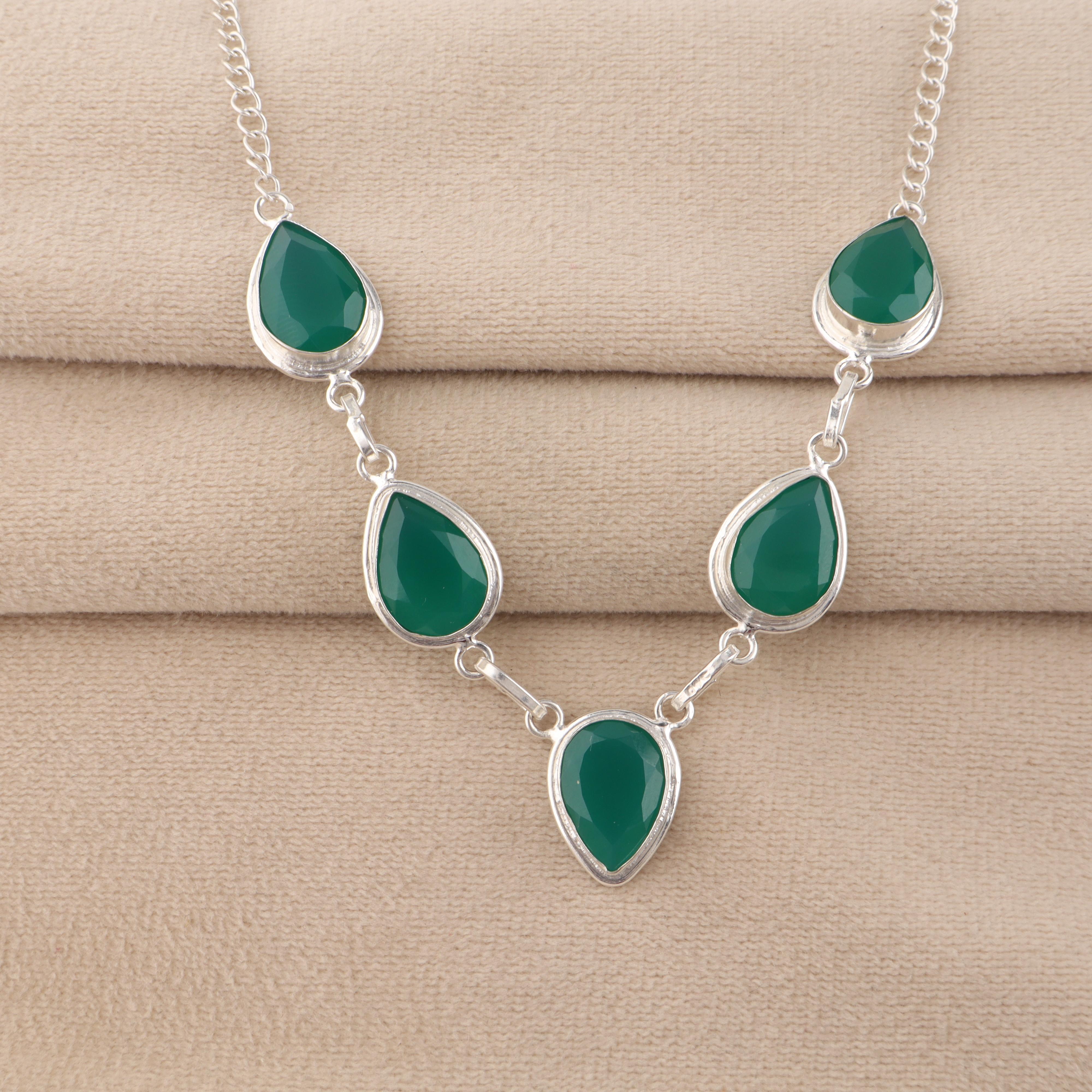 

Ожерелье из серебра 925 пробы с драгоценным камнем зеленый оникс, уникальное ожерелье из стерлингового серебра, эффектное украшение для женщин RN-1-21