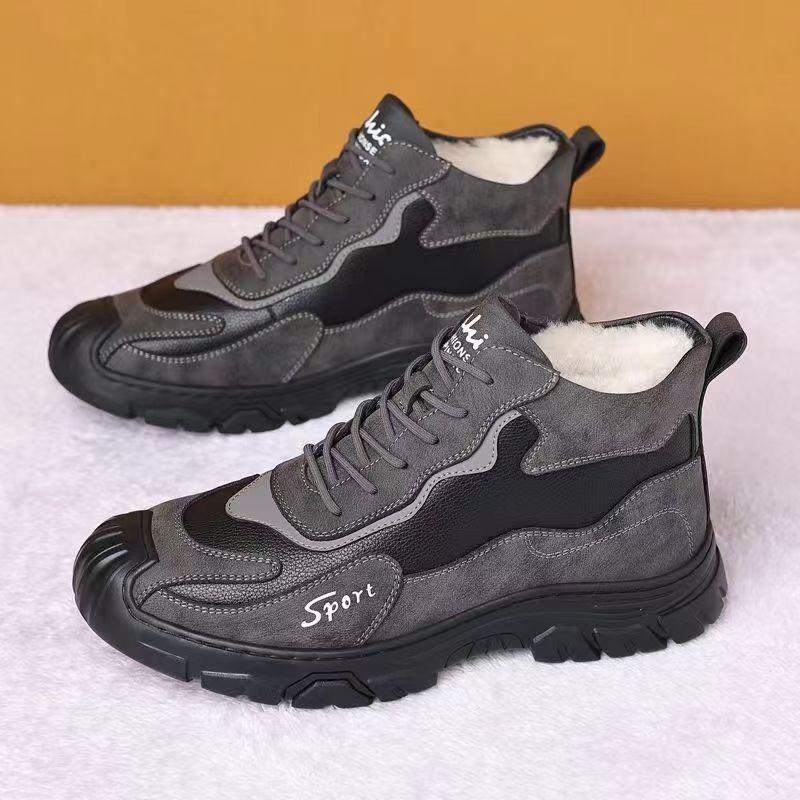 Medium Cotton Boots Fashionable Lace-up Simple Trendy Hiking Shoes Outdoor Piled Thickened Warm and Comfortable Cotton Shoes Men