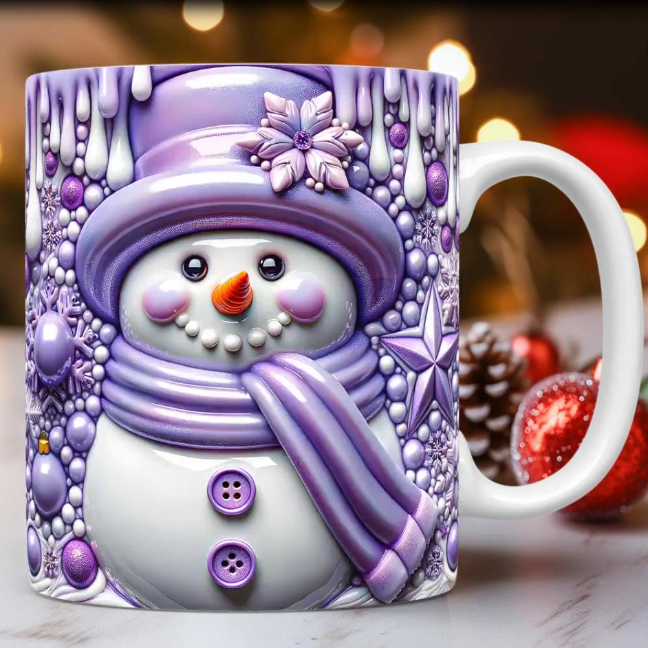 3D Snowman Christmas Ceramic Coffee Mug Hat Scarf Tea Cup