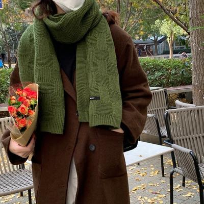 Retro Green Scarf Women's Winter Soft Solid Color Wool Warm Scarf
