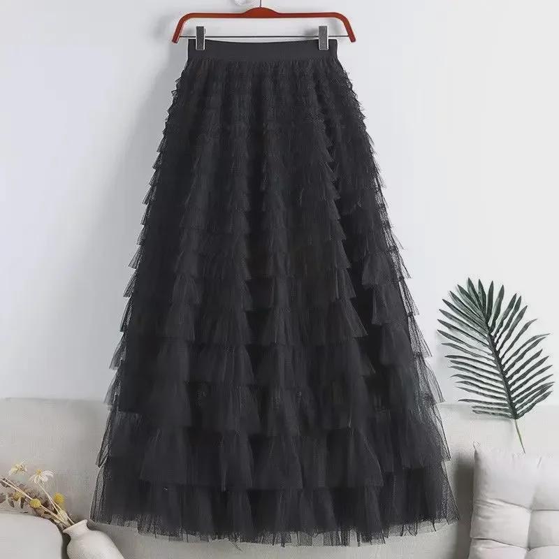 "2023 Spring/Summer Layered Mesh A-Line Skirt for Women"