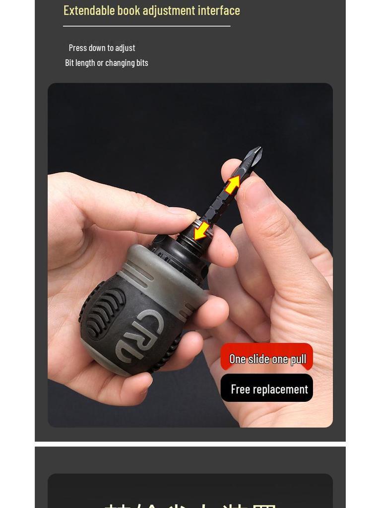 Dual-Head Ratcheting Telescopic Screwdriver with Phillips, Slotted, and Torx Heads