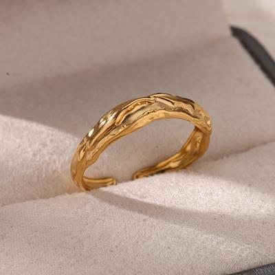 Vintage Stainless Steel Irregular Rings For Women Gold Color Geometric Openning Ring Party Christmas Jewelry Gift Bff