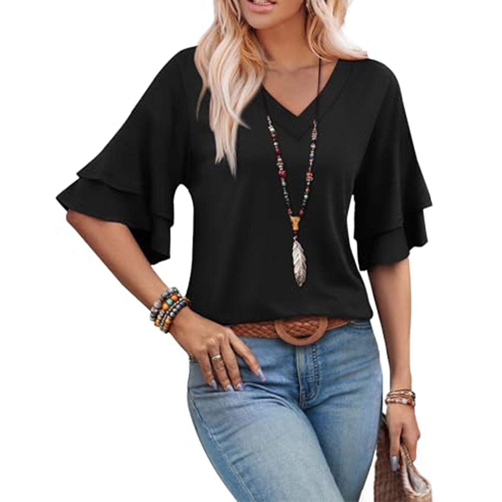 

Women s Fashionable Casual Solid-color Top XL чорний
