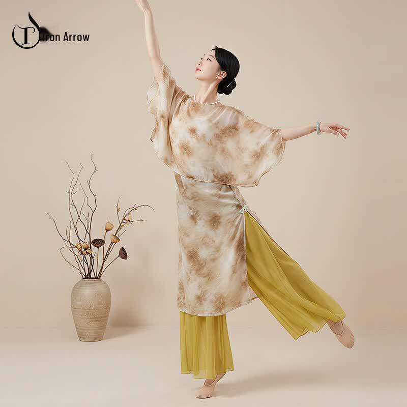 TIEJIAN Women s Printed Mesh Dance Skirt Set M