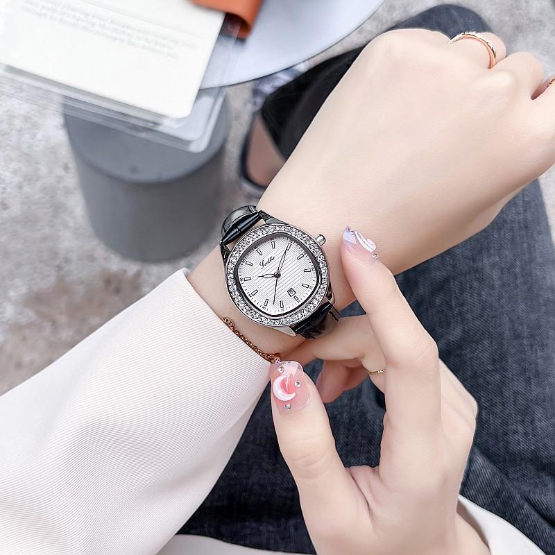 Fashion Diamond Watch Femininity Stainless Steel Strap Calendar Personalized Belt Watch Ladies Watch
