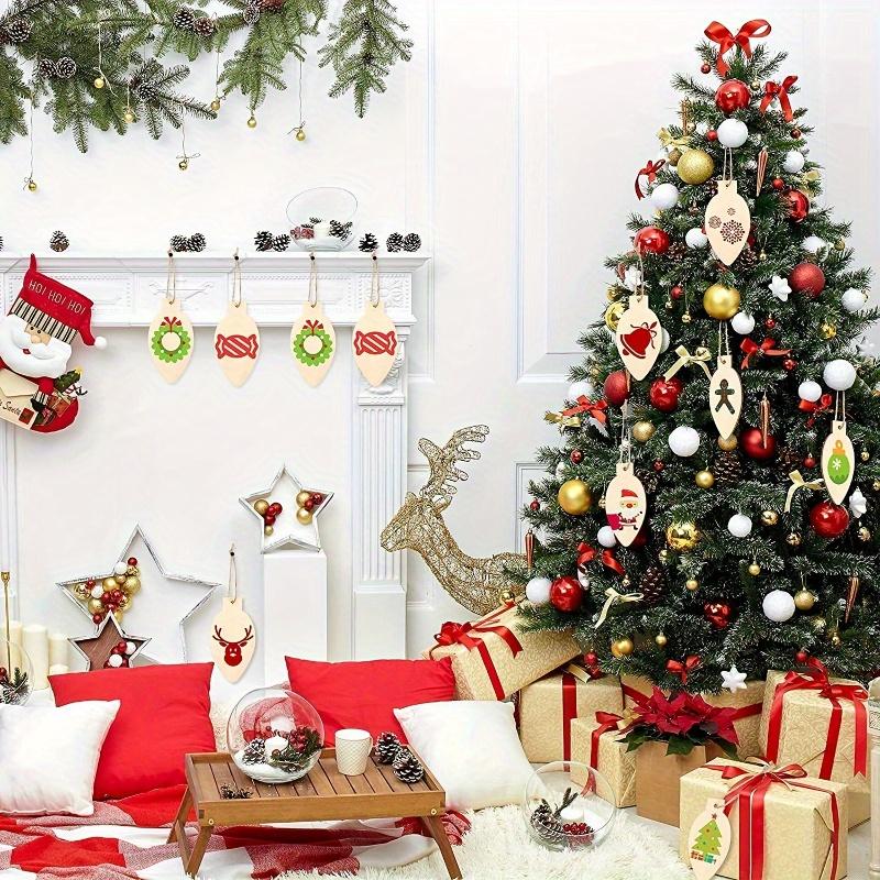 50pcs Unfinished Wooden Light Bulbs and Wooden Chips DIY Blank Christmas Wooden Hanging Decorations Hanging Ornaments for Christmas