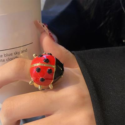 Vintage Enamel Rhinestone Insect Ring Colorful Cute Butterfly Beetle Punk Y2K Jewelry For Women Gift