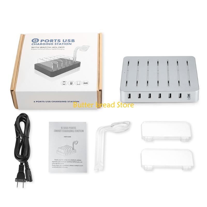 W89C Metal USB Charging Station Fast Multi-USB Charging Station Black/Silver