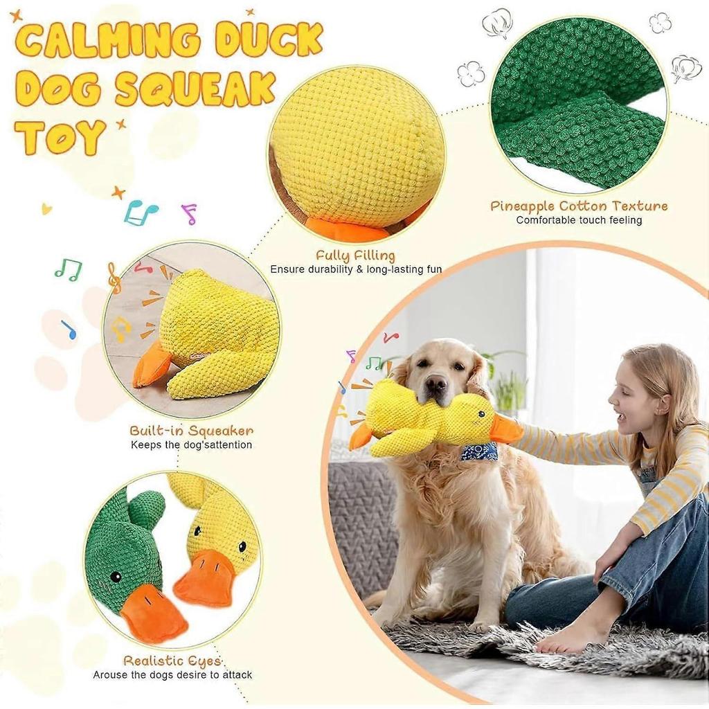 The Yellow Duck Dog Toy is a Soothing Duck Toy for Dogs. It Produces quacking and rustling Sounds to Keep Dogs Entertained, Suitable for Small, Medium