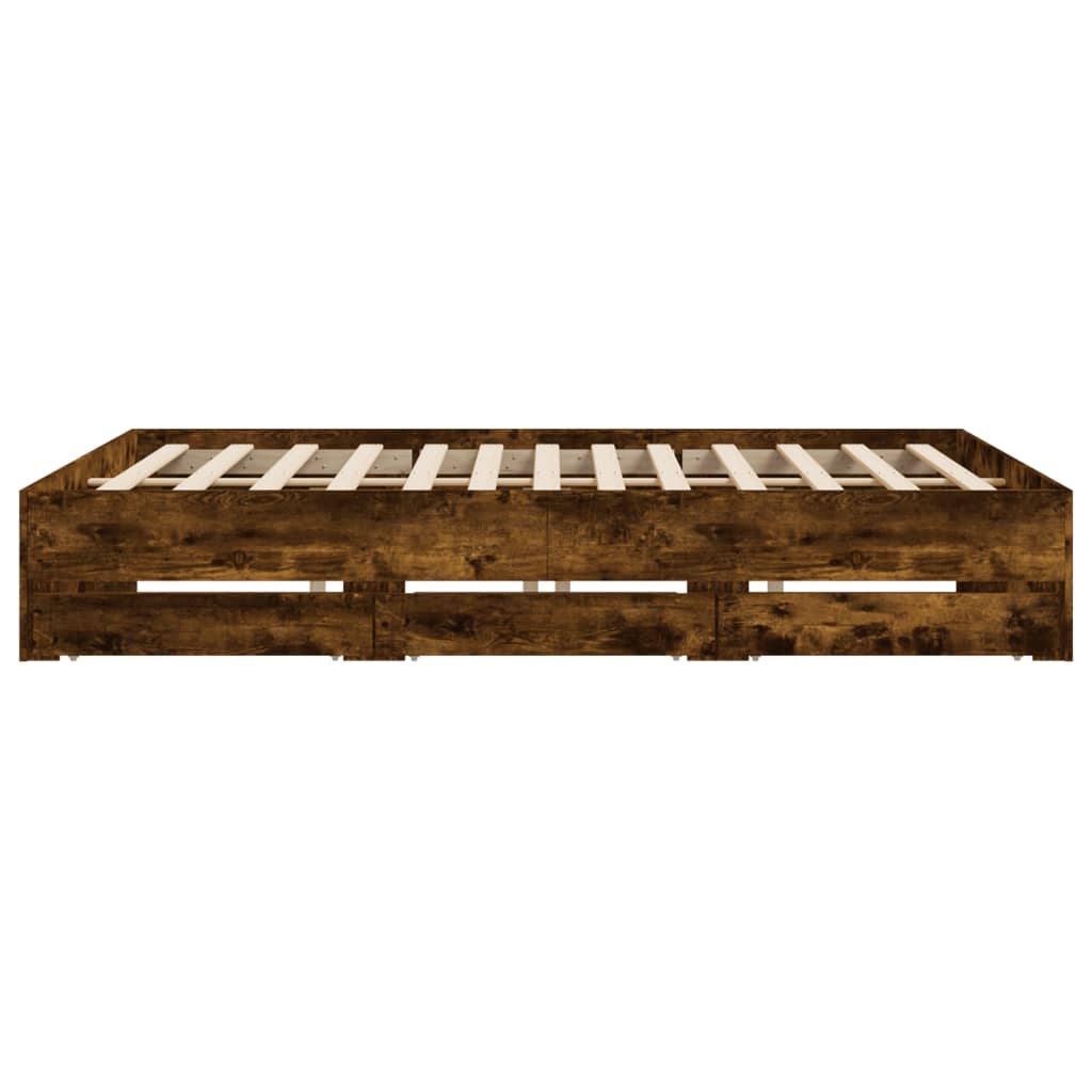 Bed Frame with Drawers Smoked Oak 160 x 200 cm Wood Based Material