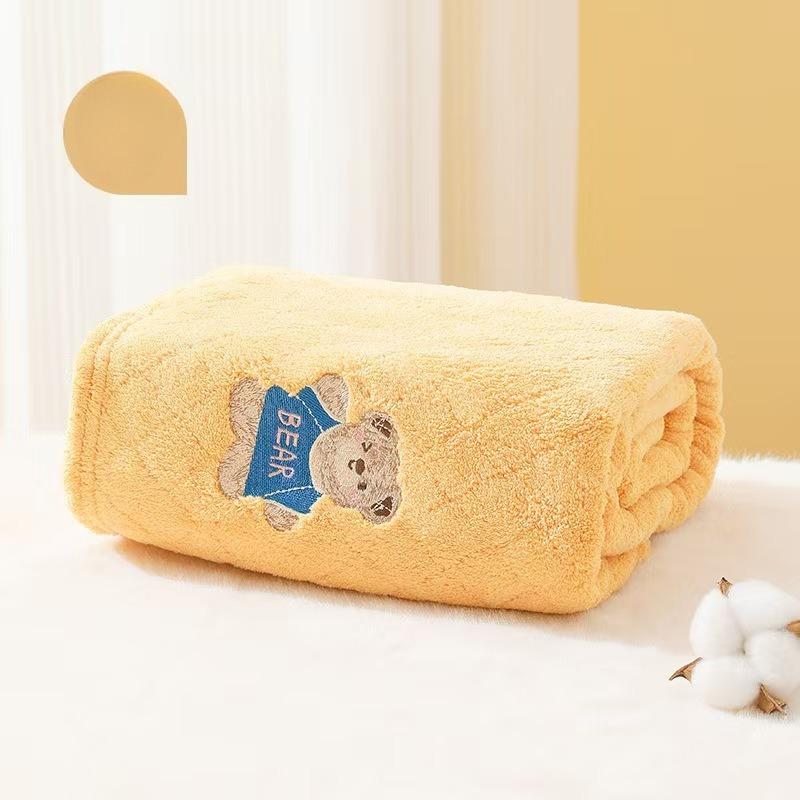 Baby Bath Towel Super Soft Absorbent Bath Fast-Drying Towel Cartoon Embroidery Blanket Coral Fleece Thickened
