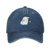 Cute White Bunny Baseball Cap Washed Cotton Distressed Adult Casual Sun Protection Adjustable Hat