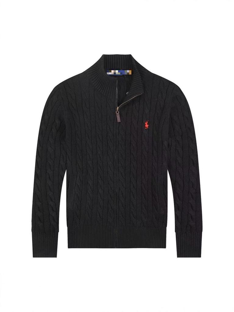 Men's Embroidered Pony Polo Shirt, Classic Old Money Style, Thickened Cotton, Full Zip Knitwear Jacket for Autumn and Winter