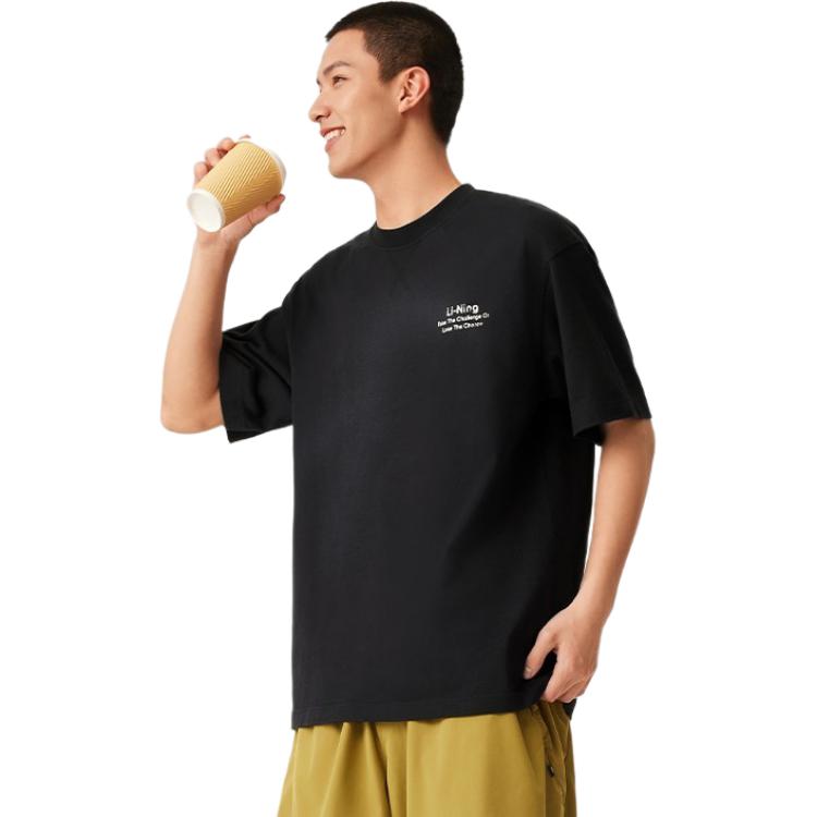 Li Ning Sport Lifestyle Serie High Street Amerikaans Vintage Casual Eenvoudig Letter Effen Kleur Ronde Hals Pullover Korte Mouw T-shirt AHSV283-3