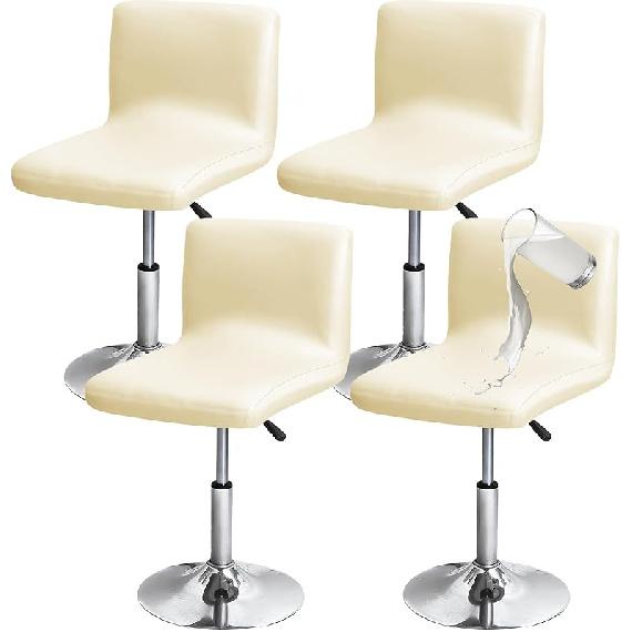 Gollense Stretch Bar Stool Covers with Backs, 4 Pack Waterproof PU Leather Pub Counter Dining Chair Covers, Square Swivel Barstool Seat Slipcover