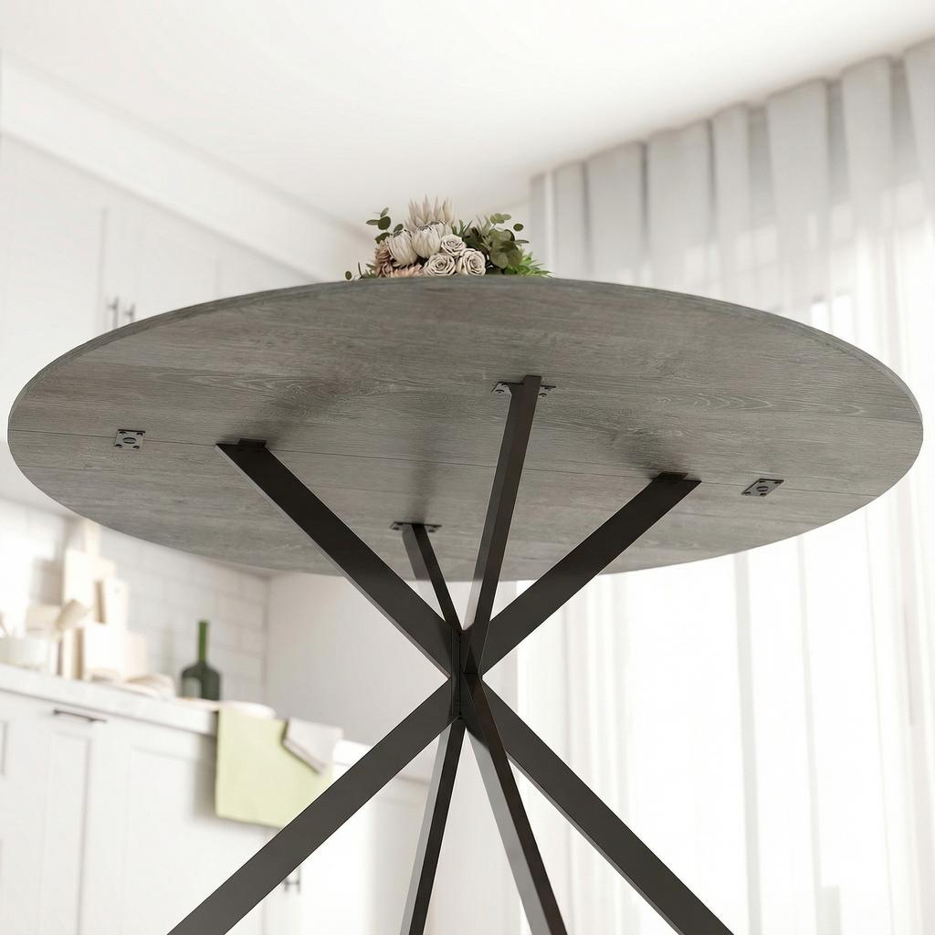 Round Dining Table for 4 People, Industrial-Style Kitchen Table with Steel Legs, for Dining Room, Kitchen, Grey