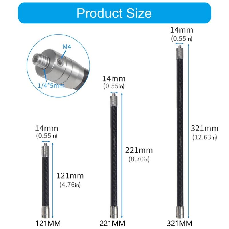 14mm prodlužovací tyč z uhlíkových vláken, závit 1/4 palce, univerzální pro akční kamery, přenosné, rychlá montáž, prodlužovací rameno