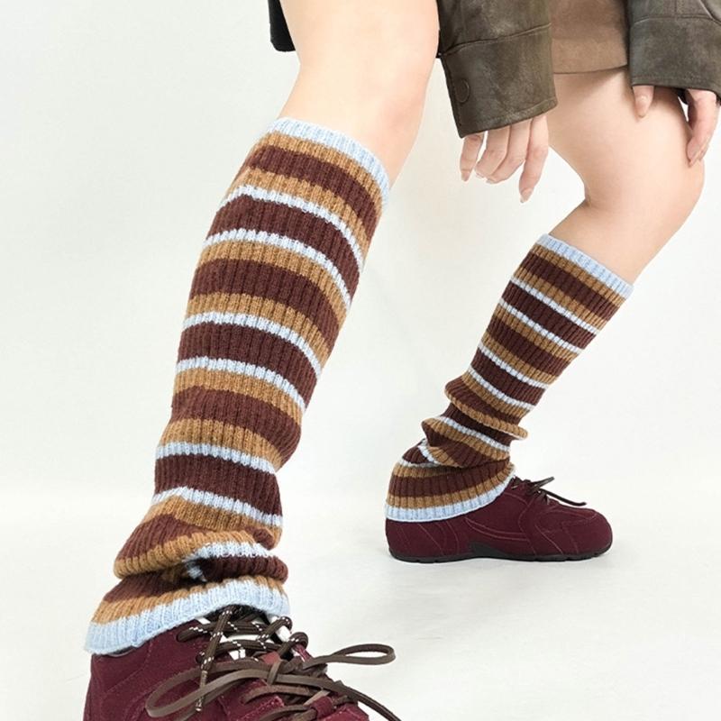 Womens Lolitas Stripe Knitted Long Socks Leg Warmers Harajuku Japanese Lovely Boot Socks Winter Ankle Heap Socks Gifts