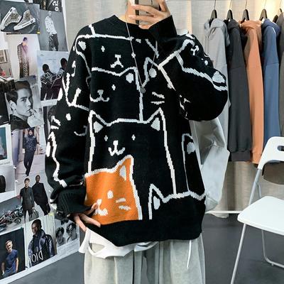 Y2k Vintage Trui Heren Winter Cartoon Los Gebreide Trui Japans Harajuku Hip Hop Streetwear Gebreide Kleding Pullovers