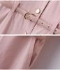 2025 Spring Women's Color Block Long Dress with Belt and Turn-Down Collar