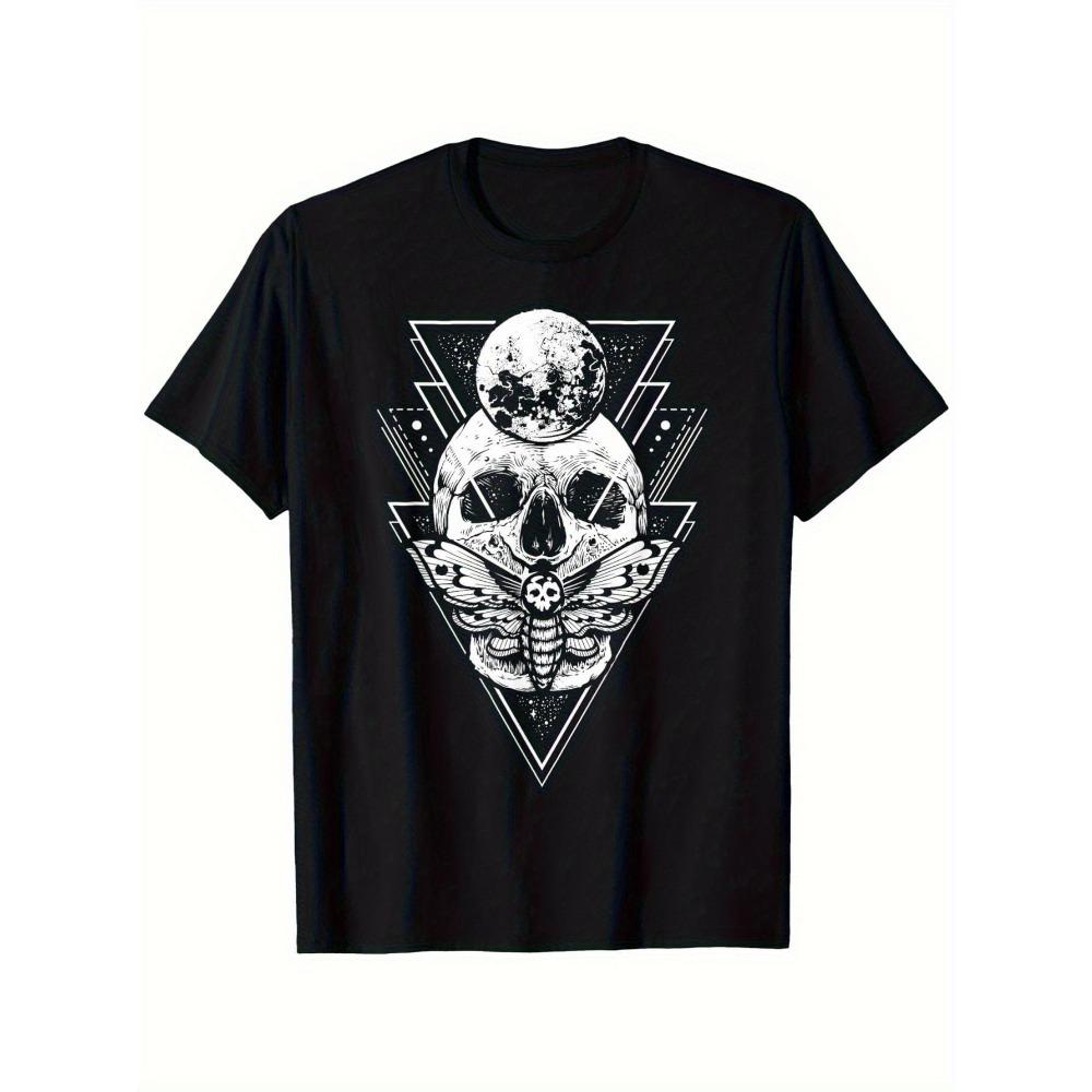 

Men s Mysterious Moon and Skull T-Shirt Black Cotton T-Shirt Geometric Casual Short Sleeve Crew Neck Machine Washable S