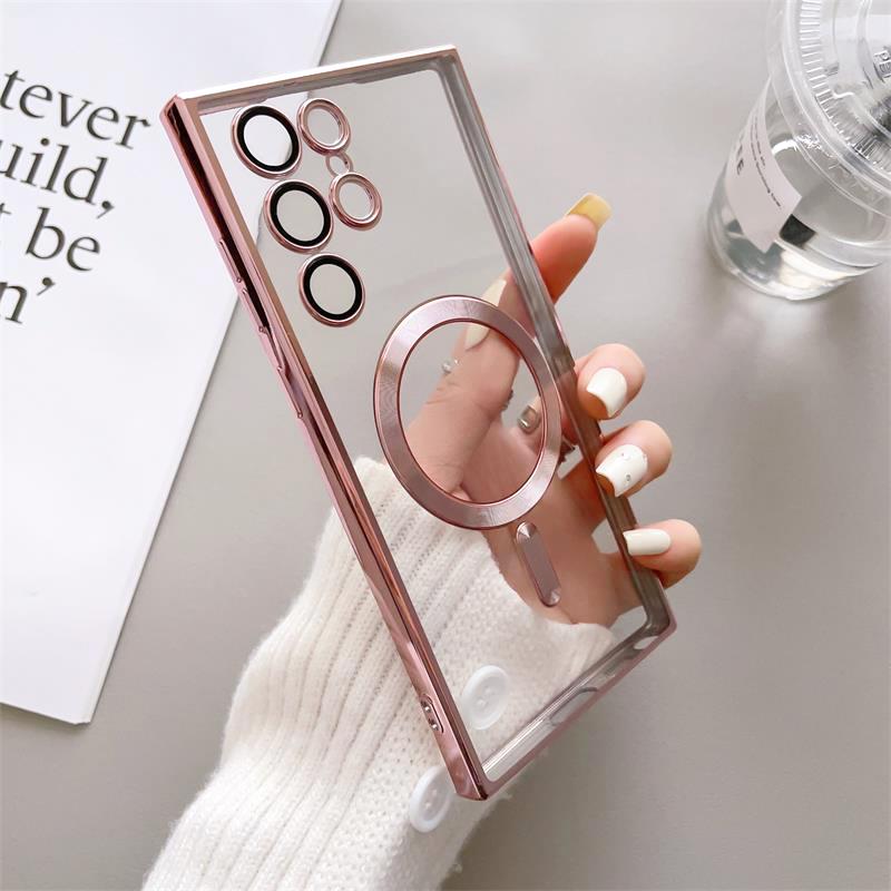 

Магнитный чехол Magsafe с покрытием для Samsung Galaxy S24 S23 S22 S21 Plus Ultra S21 S23 FE, прозрачный мягкий чехол с беспроводной зарядкой Samsung S22