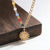 1PC Gold Opal Sun Pendant Mixed Color Stone Stainless Steel Pendant Necklace, French Retro