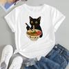 Black Cat Graphic TShirt Kitten Eating RaUnisex Noodles Anime Unisex Gift TTop