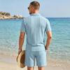 Summer New Men's Polo Shirt Set Casual Sporty Cool Fashionable Slim Fit Solid Color Short Sleeved Jacquard Shorts Set Men's