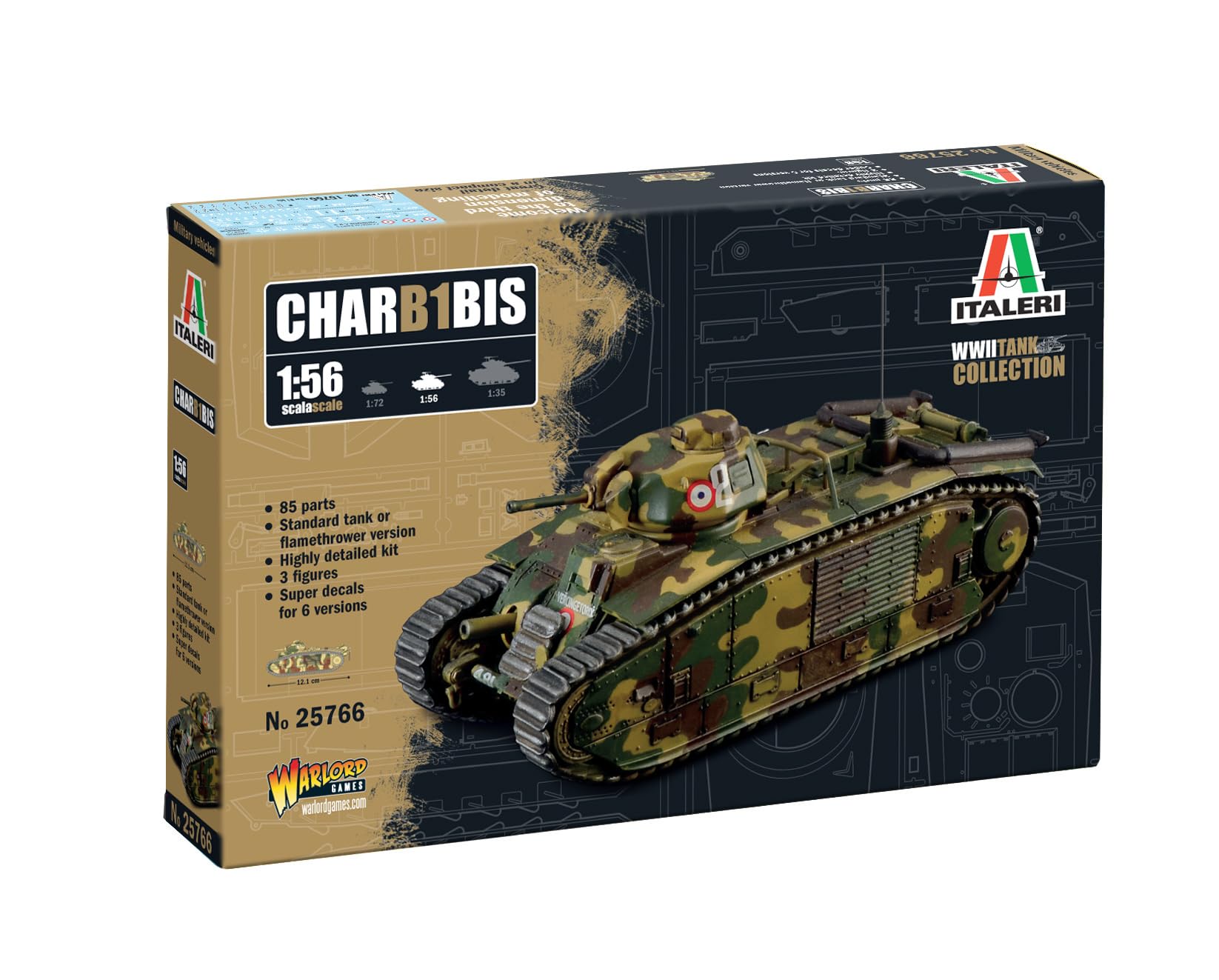 

Italeri WW2 Франция тяжелый танк B1 bis пластиковая модель IT25766 1/56