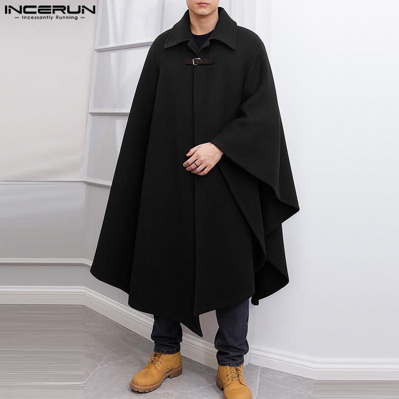 INCERUN Men Casual Loose Irregular Cloak Tops Baggy Long Cape Coats Windbreaker
