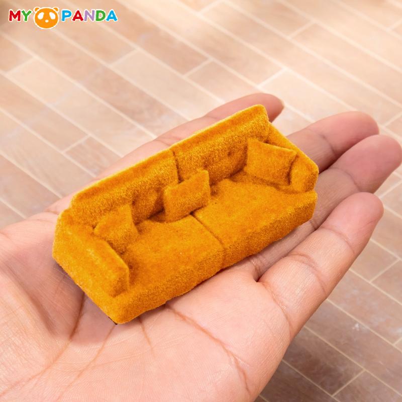 1Pcs 1:30 Scale Portable Brown Flocked Miniature Sofa Model For Doll House Decor Mini Living Room Furniture Pretend Play High Quality Toys